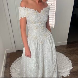 Vintage 90s Salina Bridal Gown with Basque waist and pearl details